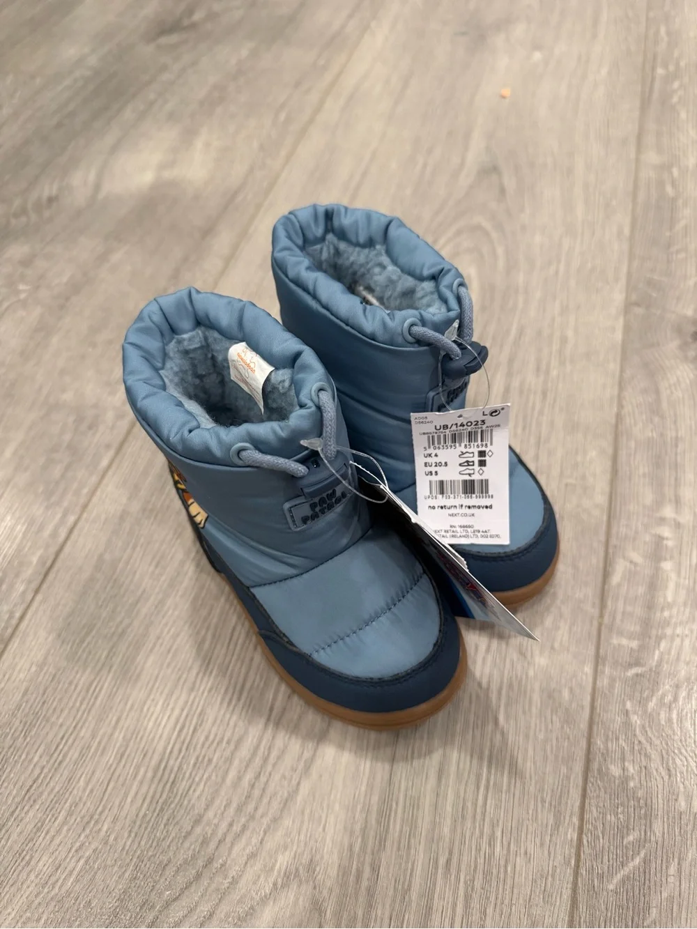 Nickelodeon Paw Patrol Light Blue and Navy Kids Winter Boot with Tan Sole